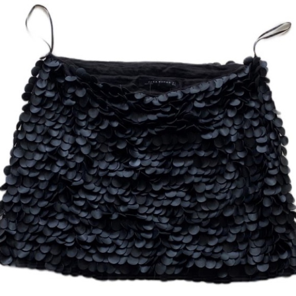 Faux Leather Sequin Skirt From Zara Women. Black With Large Sequins. Size: Large